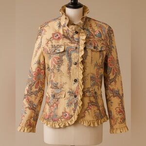 Isabelle’s Journey Boho Paisley Ruffle‎ Jacket Beige Floral Blazer L/XL